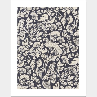 Cream Hemlock Print on Charcoal Grey -  Floral Repeat Pattern Posters and Art